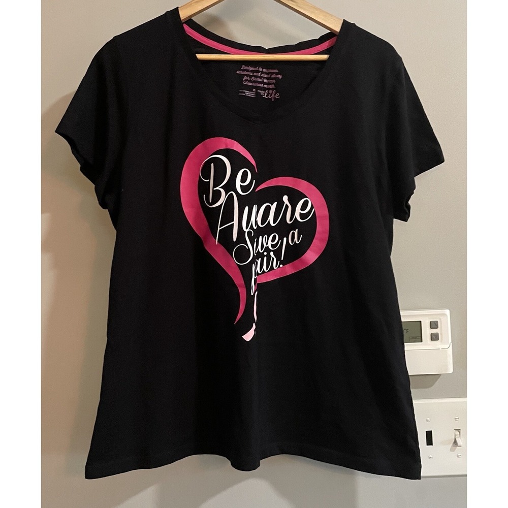 Made For Life Breast Cancer Be Aware Save A Pair Graphic Womens XL